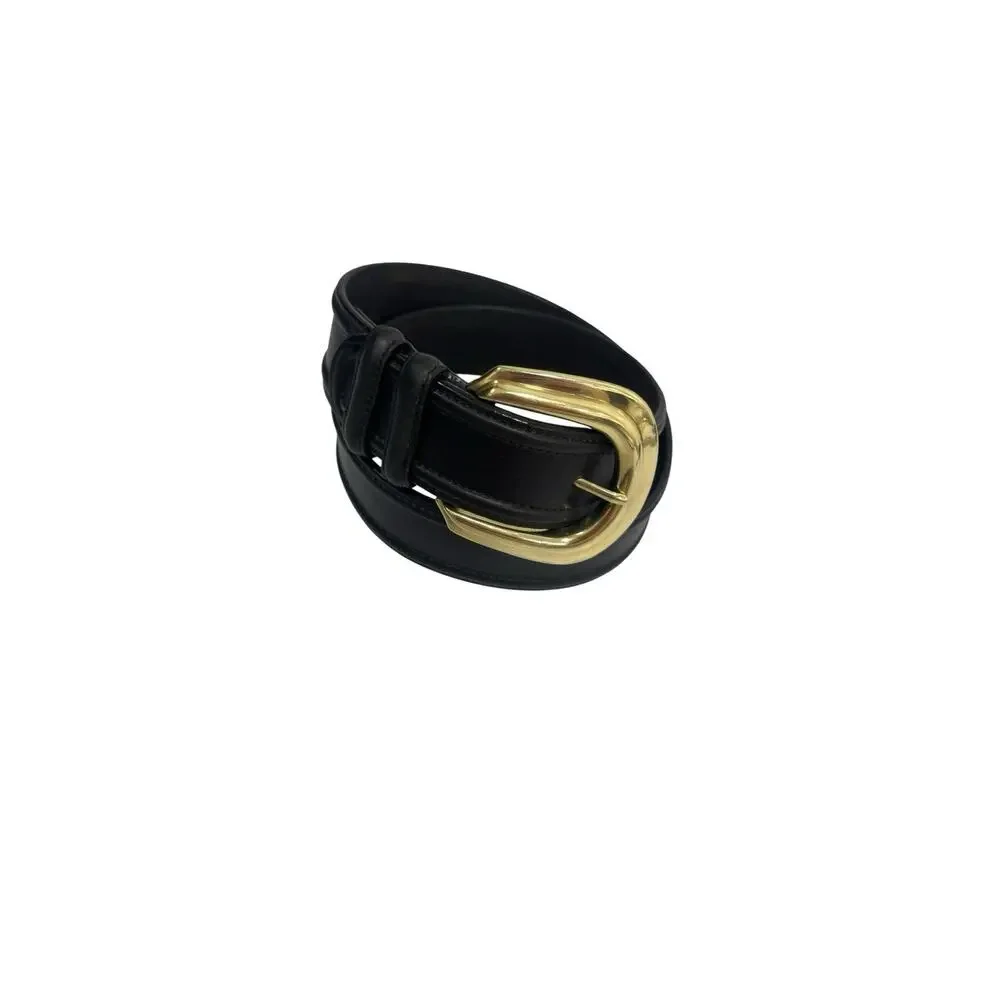 Brighton Black Leather Belt Solid Brass Buckle Size Medium Vintage 1991